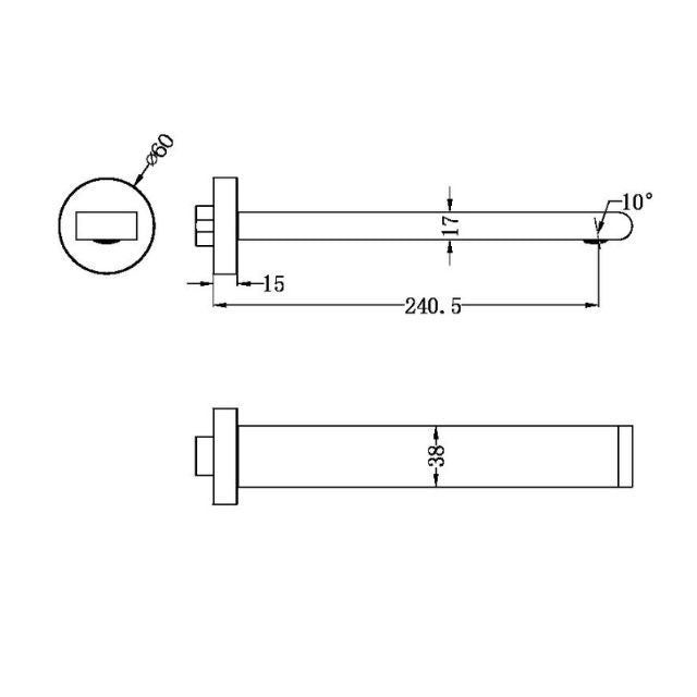 Technical Drawing Nero Bianca Fixed Basin/Bath Spout Only 240mm Matte Black NR321503bMB - The Blue Space