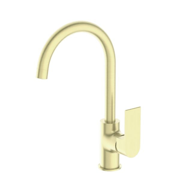Nero Bianca Kitchen Mixer Gooseneck Spout Brushed Gold