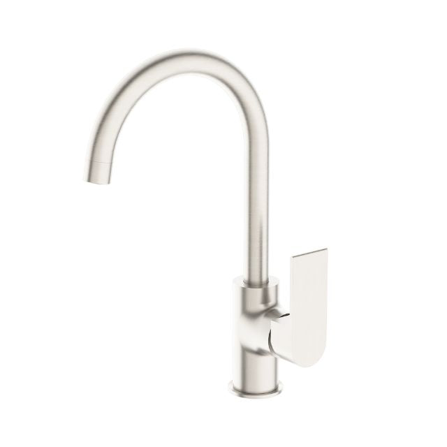 Nero Bianca Kitchen Mixer Gooseneck Spout Brushed Nickel