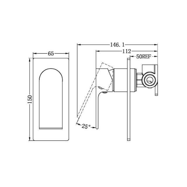 Technical Drawing Nero Bianca Shower Mixer Chrome NR321511CH - The Blue Space