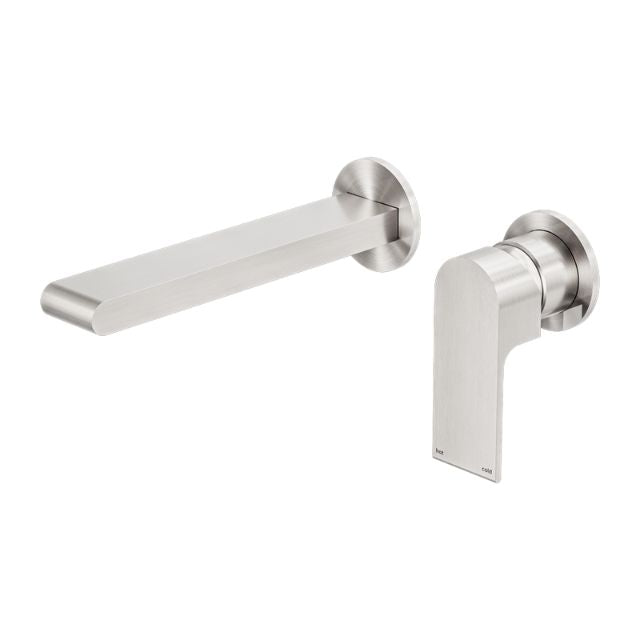 Nero Bianca Wall Basin/Bath Mixer Separate Back Plate 187mm Brushed Nickel