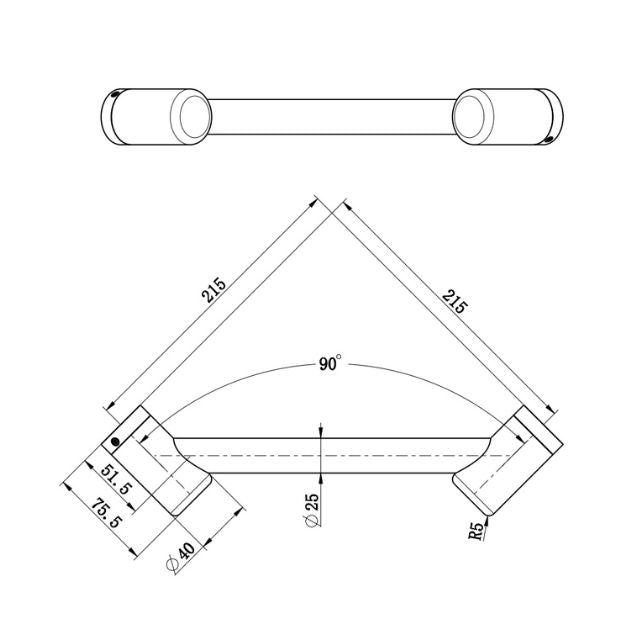 Nero Mecca Care 25mm Footrest Corner Grab Rail 215mm Gunmetal