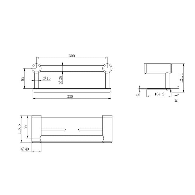 Nero Mecca Care 25mm Grab Rail With Shelf 300mm Chrome