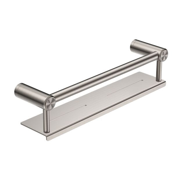 Nero Mecca Care 25mm Grab Rail With Shelf 450mm Brushed Nickel