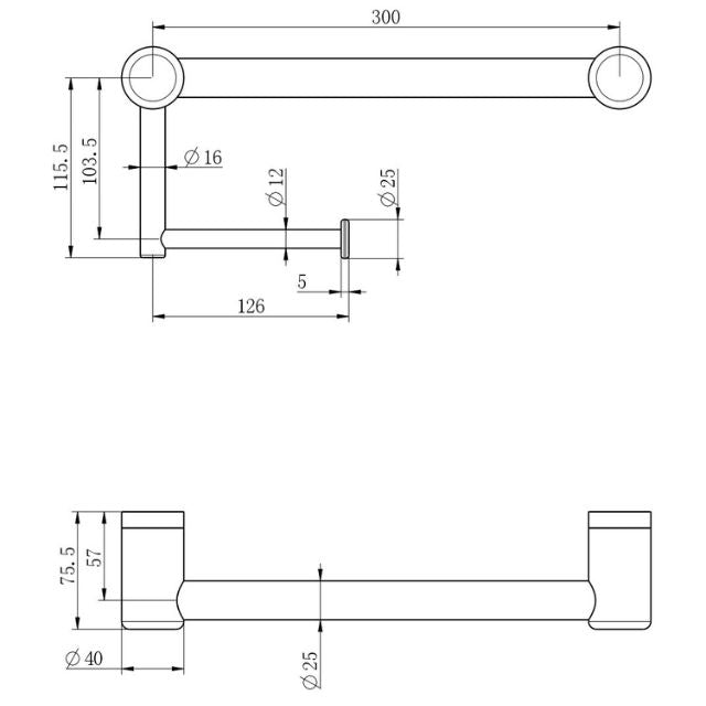 Nero Mecca Care 25mm Toilet Roll Rail 300mm Gunmetal