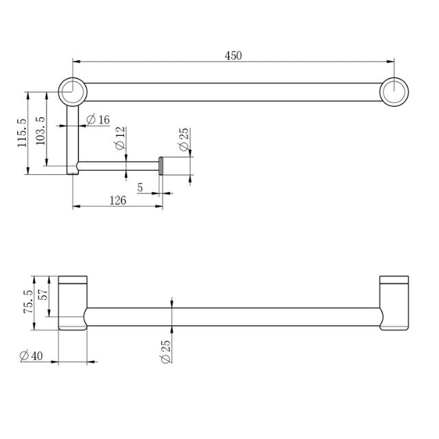 Nero Mecca Care 25mm Toilet Roll Rail 450mm Brushed Bronze