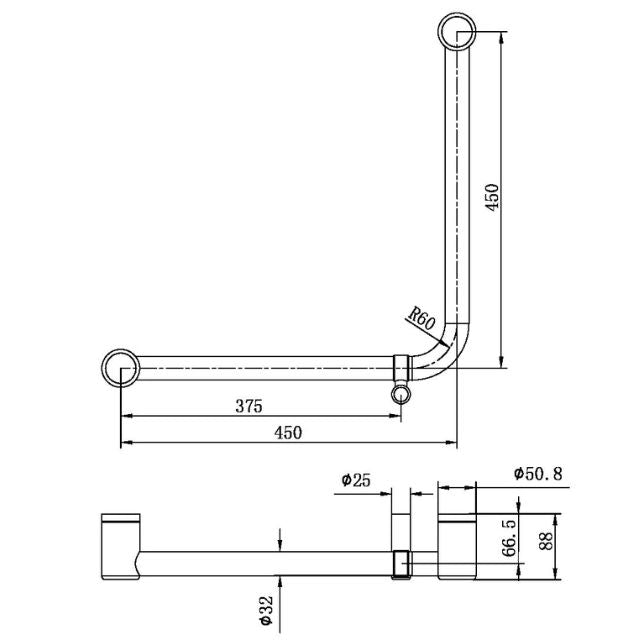 Nero Mecca Care 32mm Ambulant 90 Degree Bent Tube 450x450mm Matte Black