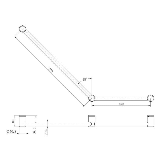 Nero Mecca Care 32mm Ambulant Toilet Grab Rail 45 Degree 750x450mm Gunmetal