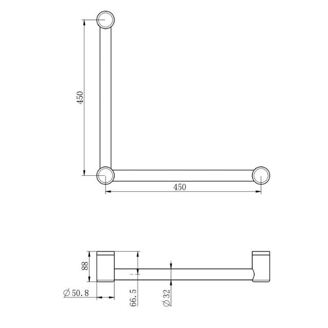 Nero Mecca Care 32mm Ambulant Toilet Grab Rail 90 Degree 450x450mm Brushed Bronze