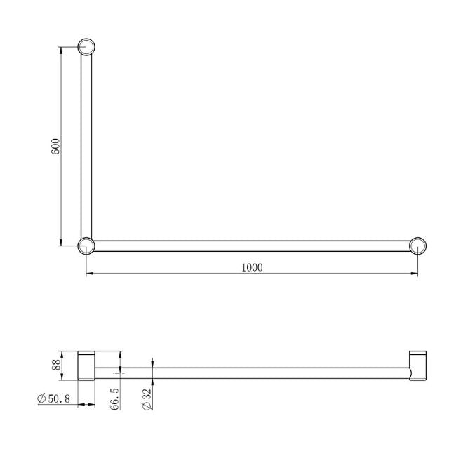 Nero Mecca Care 32mm DDA Grab Rail Set 90 Degree 600x1000mm Chrome