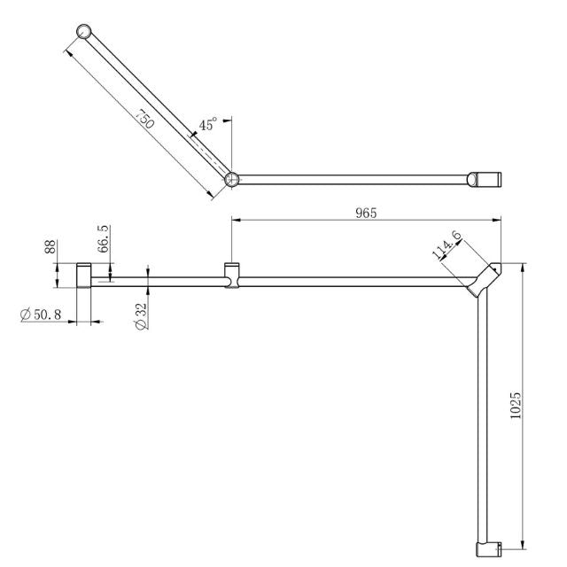 Nero Mecca Care 32mm DDA Toilet Grab Rail Set 45 Degree Continuous 750x965x1025mm Brushed Gold