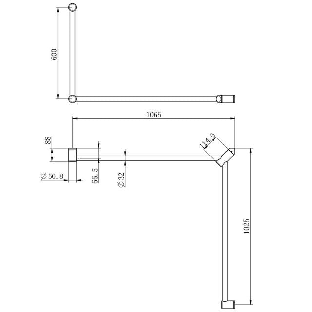 Nero Mecca Care 32mm DDA Toilet Grab Rail Set 90 Degree Continuous 600x1065x1025mm Chrome