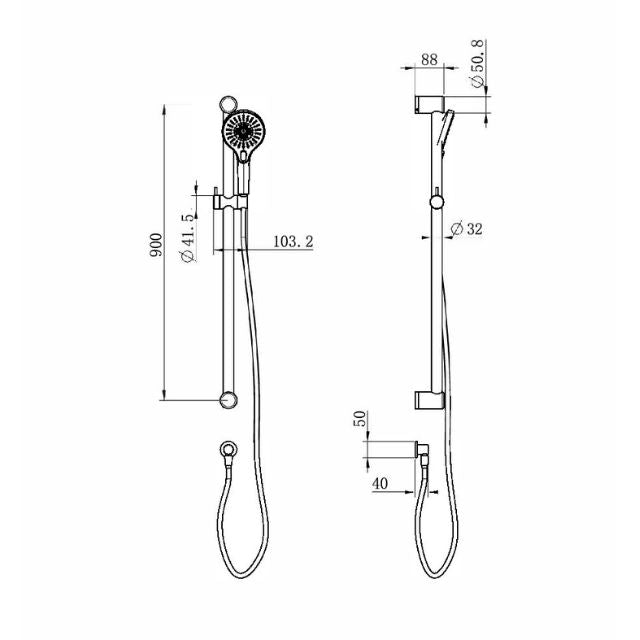 Nero Mecca Care 32mm Grab Rail and Adjustable Shower Rail Set 900mm Brushed Bronze