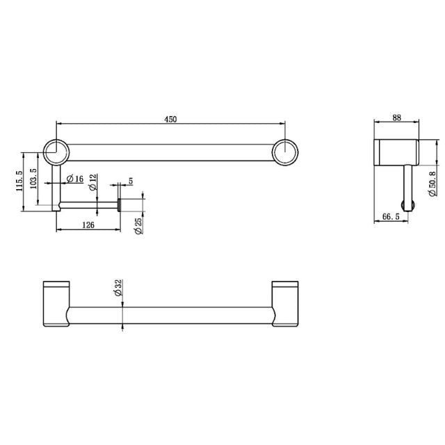 Nero Mecca Care 32mm Grab Rail With Toilet Roll Holder 450mm Brushed Bronze