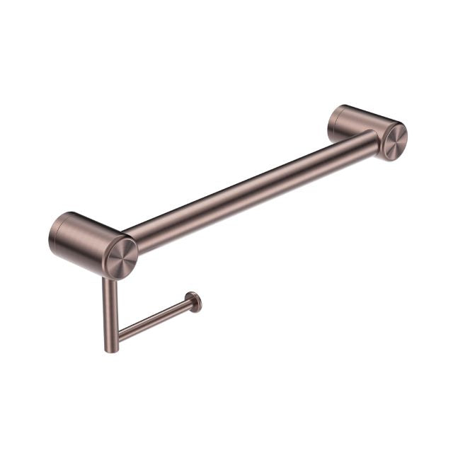 Nero Mecca Care 32mm Grab Rail With Toilet Roll Holder 450mm Brushed Bronze