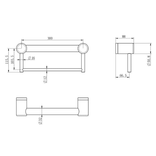Nero Mecca Care 32mm Grab Rail With Towel Holder 300mm Brushed Nickel