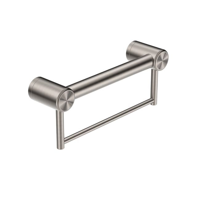 Nero Mecca Care 32mm Grab Rail With Towel Holder 300mm Brushed Nickel