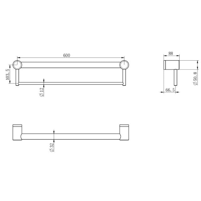 Nero Mecca Care 32mm Grab Rail With Towel Holder 600mm Chrome