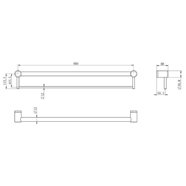 Nero Mecca Care 32mm Grab Rail With Towel Holder 900mm Gunmetal