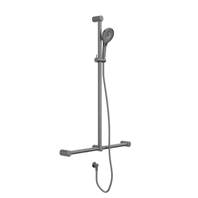 Nero Mecca Care 32mm T Bar Grab Rail and Adjustable Shower Set 1100x750mm Gunmetal
