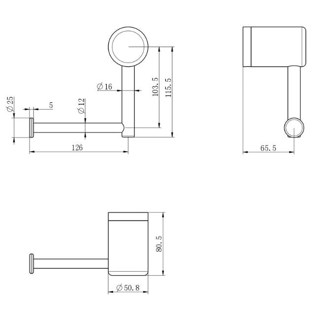 Technical Drawing Nero Mecca Care Heavy Duty Toilet Roll Holder Gunmetal NRCR3286GM - The Blue Space