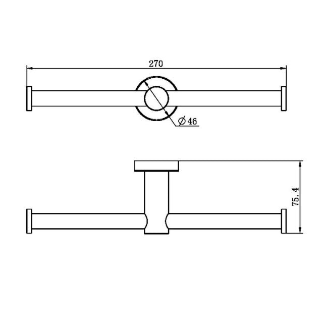 Technical Drawing Nero Mecca Double Toilet Roll Holder Matte Black NR1986dMB - The Blue Space