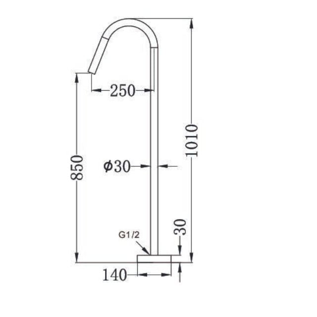 Technical Drawing Nero Mecca Freestanding Bath Spout Only Graphite NR221903aGR - The Blue Space