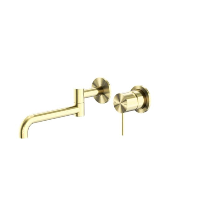 Nero Mecca Wall Basin/Bath Mixer Swivel Spout 225mm Brushed Gold