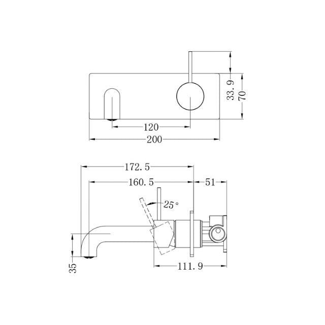 Nero Mecca Wall Basin/Bath Mixer Handle Up 160mm Brushed Bronze
