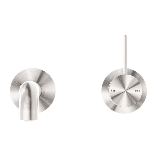 Buy Nero Mecca Wall Basin Mixer Separate Backplate Handle Up 120mm Spout Brushed Nickel - NR221910D120BN - The Blue Space