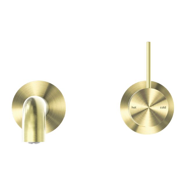 Buy Nero Mecca Wall Basin Mixer Separate Backplate with Handle Up Wall Mixer and 260mm Spout - Brushed Gold - NR221910D260BG - The Blue Space