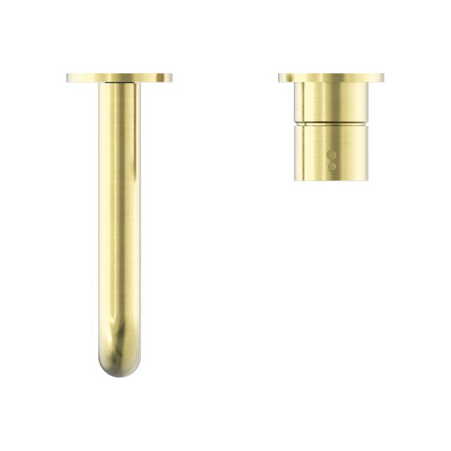 Nero Mecca Wall Basin/Bath Mixer Separate Back Plate Handle Up 260mm Brushed Gold