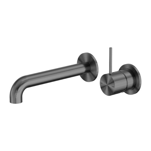 Nero Mecca Wall Basin Mixer Separate Backplate with Handle Up Wall Mixer and 260mm Spout - Gun Metal - NR221910D260GM - The Blue Space