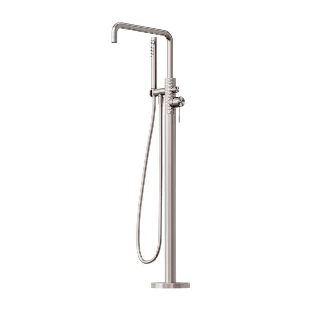 Nero Opal Freestanding Bath Mixer With Hand Shower Brushed Nickel