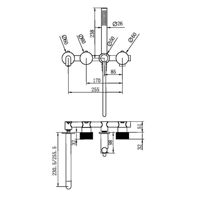 Nero Opal Progressive Shower System Separate Plate With Spout 230mm Brushed Nickel