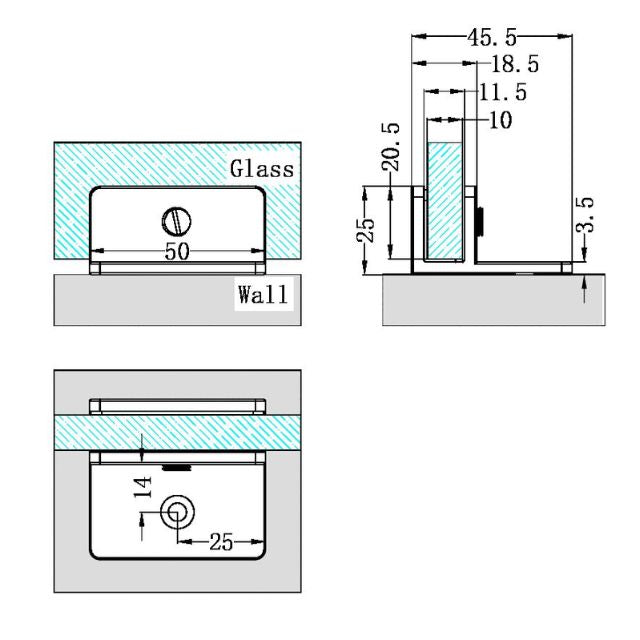 Nero Shower F-Shaped Bracket 10mm Glass Gun Metal
