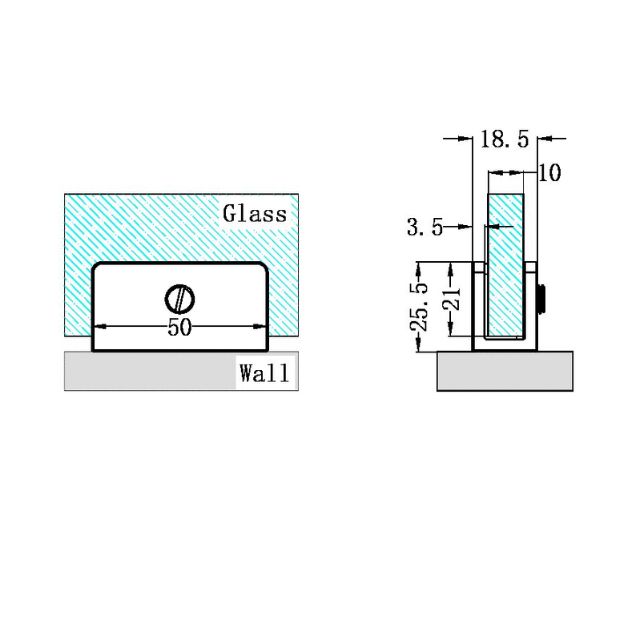 Technical Drawing Nero Shower U-Shaped Bracket 10mm Glass Gun Metal NRSH203aGM - The Blue Space