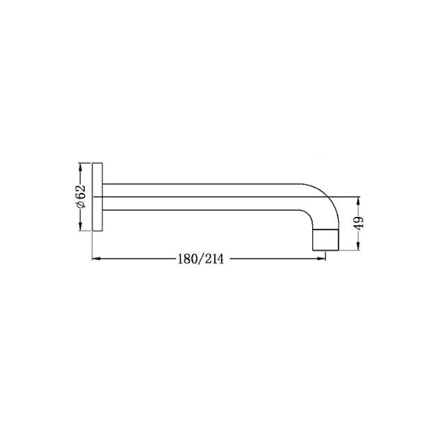 Technical Drawing Nero X Plus Wall Basin Set Spout Only 180mm Matte Black NR201607bsMB - The Blue Space