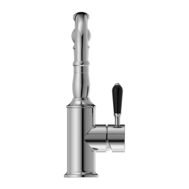 Nero York Basin Mixer Hook Spout With Black Porcelain Lever Chrome