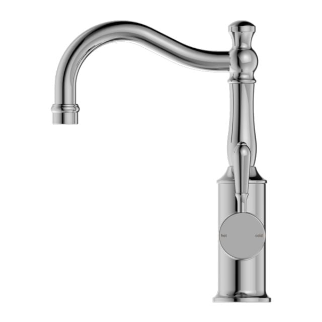 Nero York Basin Mixer Hook Spout With Metal Lever Chrome
