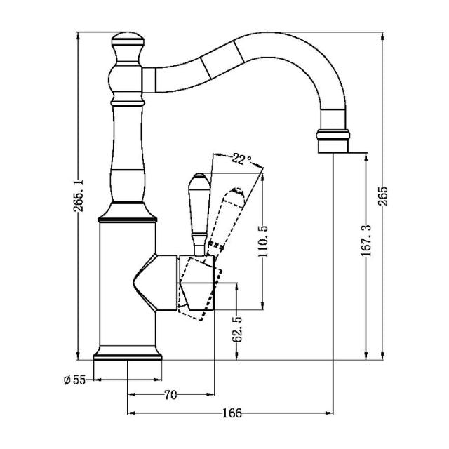 Nero York Basin Mixer Hook Spout With Metal Lever Matte Black