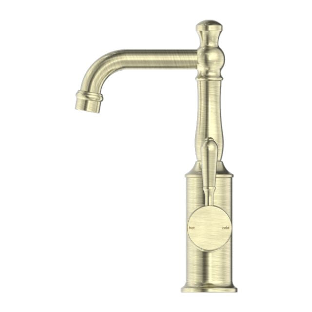 Nero York Basin Mixer With Metal Lever Aged Brass