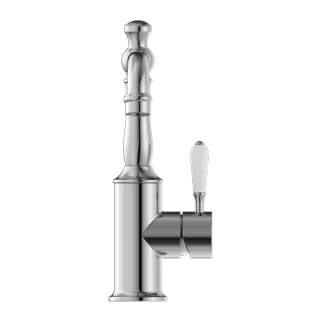 Nero York Basin Mixer With White Porcelain Lever Chrome