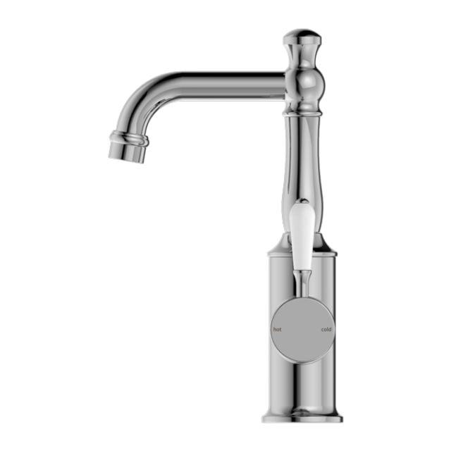 Nero York Basin Mixer With White Porcelain Lever Chrome