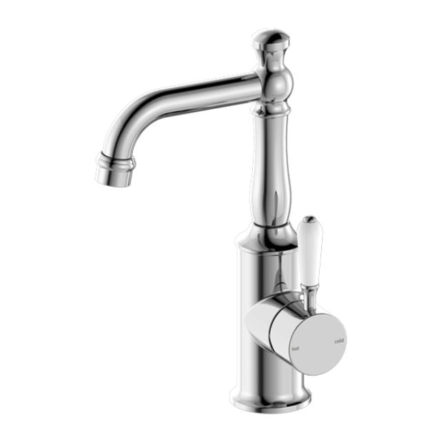 Nero York Basin Mixer With White Porcelain Lever Chrome