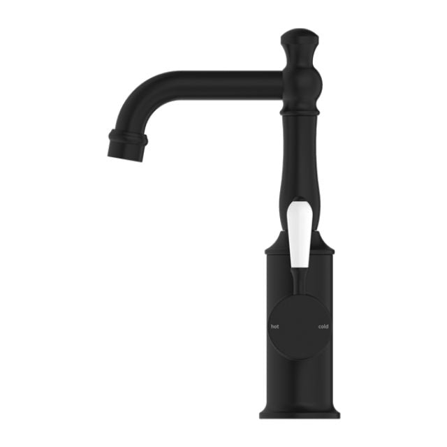 Nero York Basin Mixer With White Porcelain Lever Matte Black