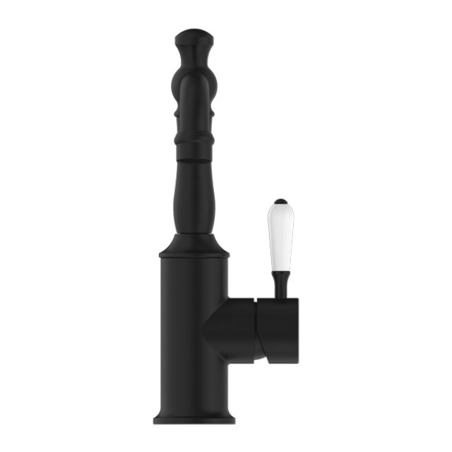 Nero York Basin Mixer With White Porcelain Lever Matte Black