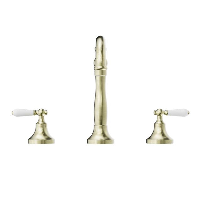 Nero York Basin Set With White Porcelain Lever Aged Brass