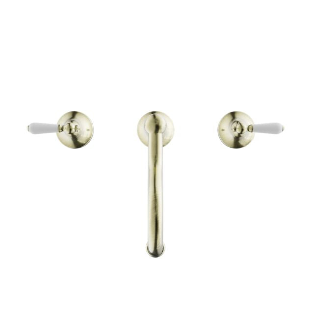 Nero York Basin Set With White Porcelain Lever Aged Brass