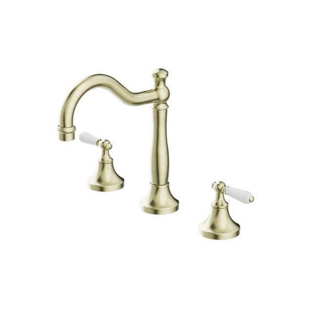 Nero York Basin Set With White Porcelain Lever Aged Brass